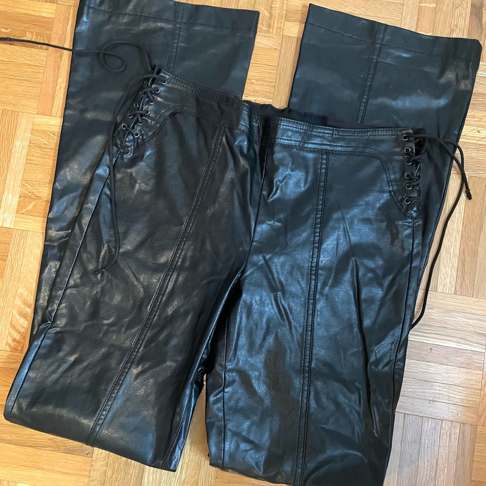 Lace Up Black Leather Pants